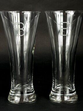 Monogrammed Pilsner Beer Glasses Set of 4 Etched Letter B Custom Barware 7"